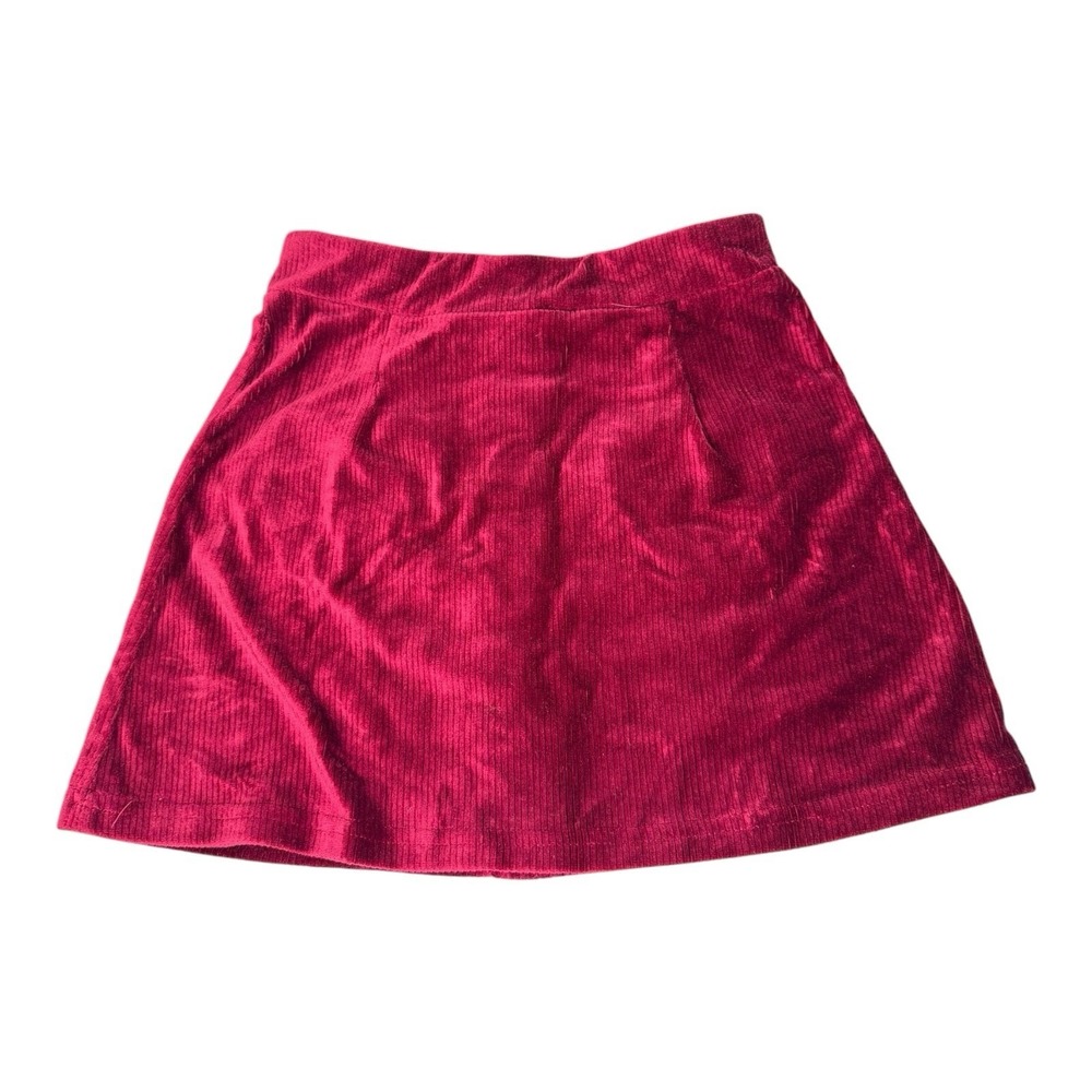 Shosho Girls Corduroy Skirt Size 6/6X Burgundy Red Heart Pockets Button Front - Picture 6 of 6